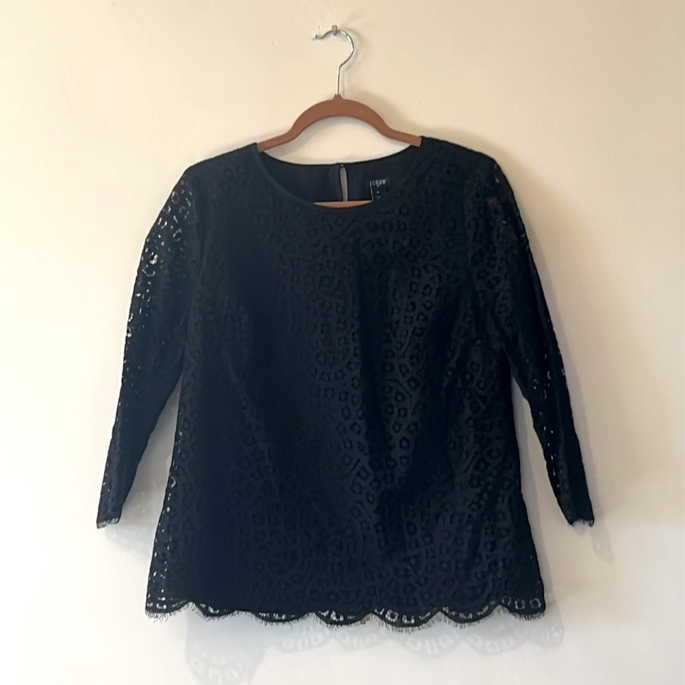 J. Crew Factory Black Lace Long Sleeve Blouse